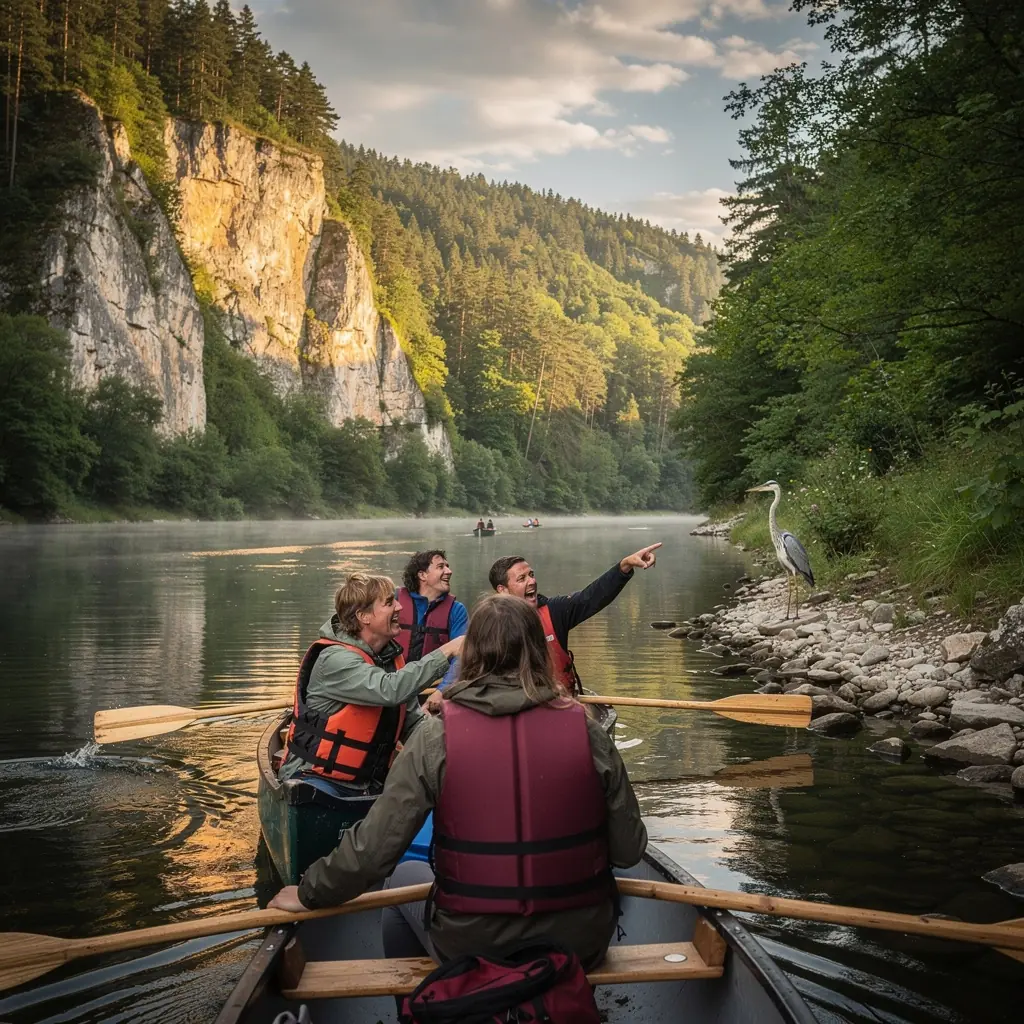 An aerial view of a serene lake in Slovakia, surrounded by rolling hills and dense trees.